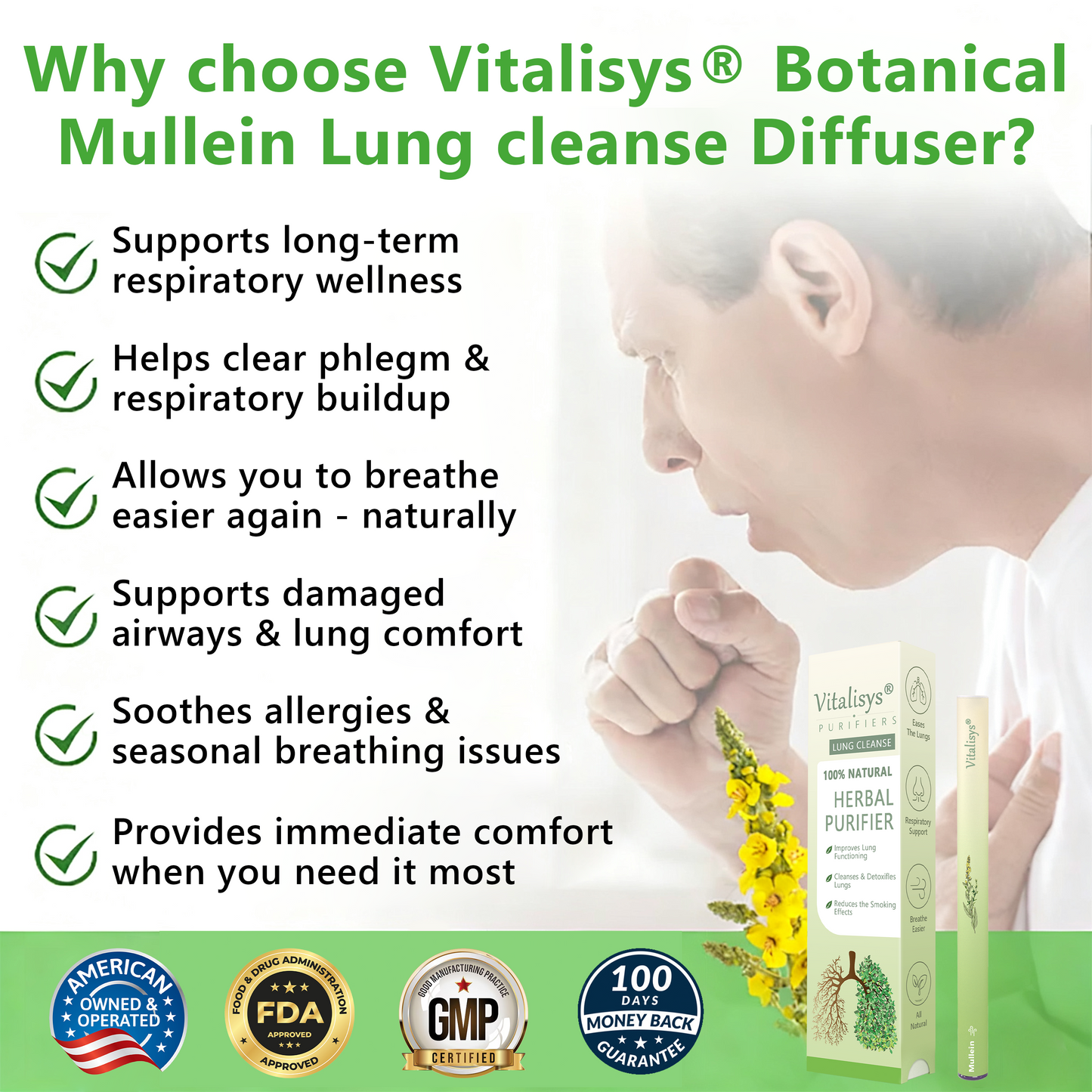 𝐔𝐒 𝐎𝐰𝐧𝐞𝐝 𝐚𝐧𝐝 𝐎𝐩𝐞𝐫𝐚𝐭𝐞𝐝✅ 𝐕𝒊𝒕𝐚𝐥𝐢𝐬𝐲𝐬® 𝐁𝐨𝐭𝐚𝐧𝐢𝐜𝐚𝐥 𝐌𝐮𝐥𝐥𝐞𝐢𝐧 𝐋𝐮𝐧𝐠 𝐂𝐥𝐞𝐚𝐧𝐬𝐞 𝐃𝐢𝐟𝐟𝐮𝐬𝐞𝐫(🫁Cough, Pharyngitis, shortness of breath, sputum, stuffy nose, bronchitis, bronchitis, allergy symptoms, lung discomfort)2✨